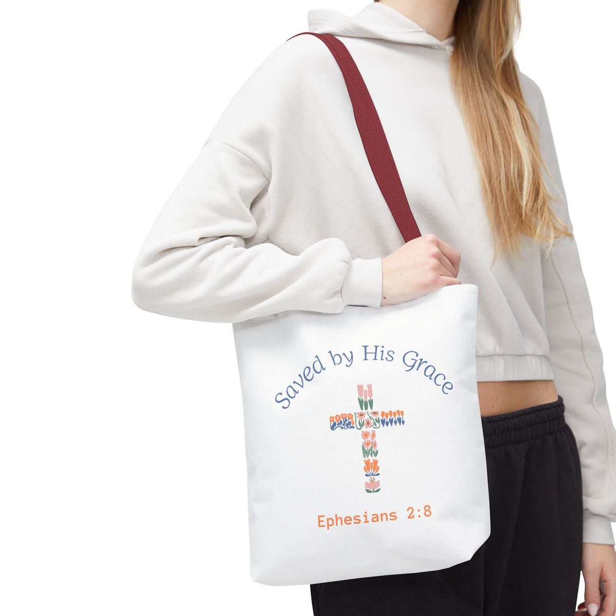 Bolsa tote cristiana — "Salva por Su gracia"