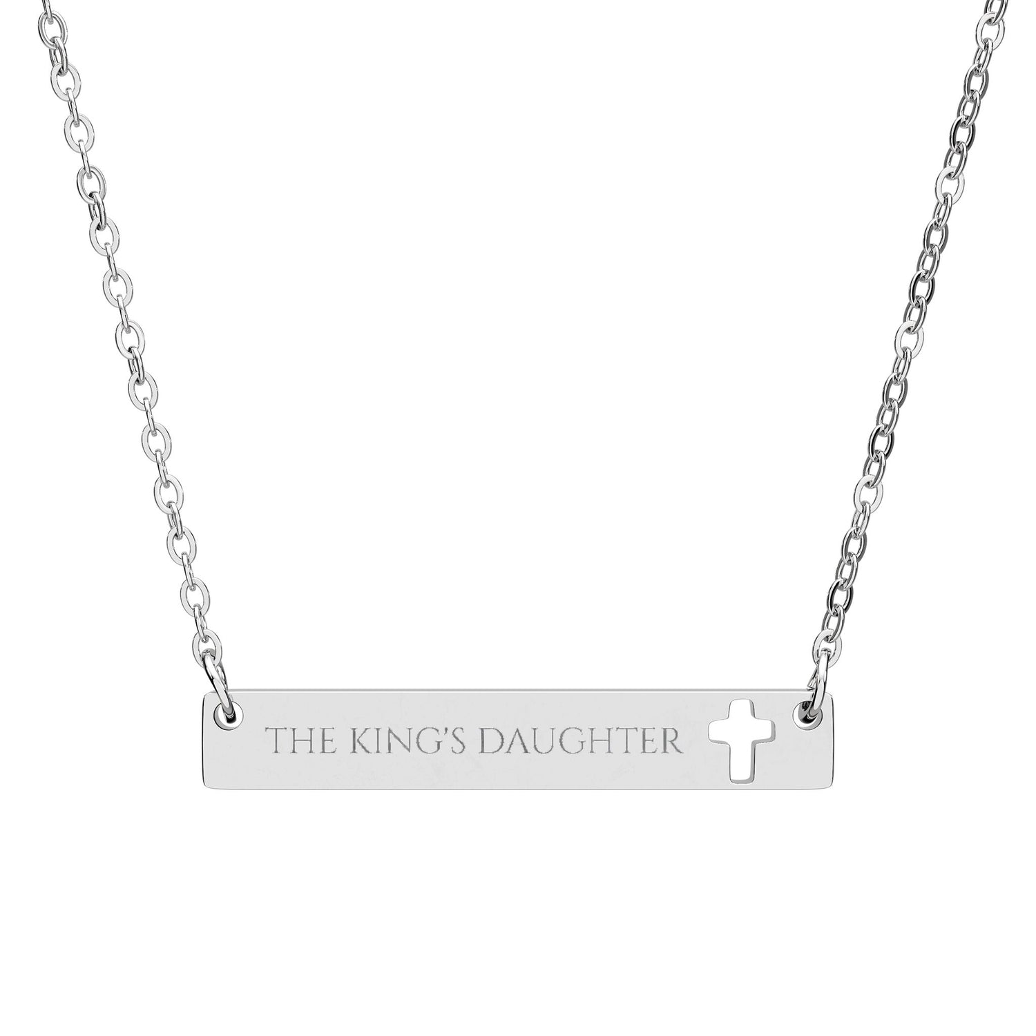 Engraved Cutout Cross Bar Necklace — "THE KING'S DAUGHTER"