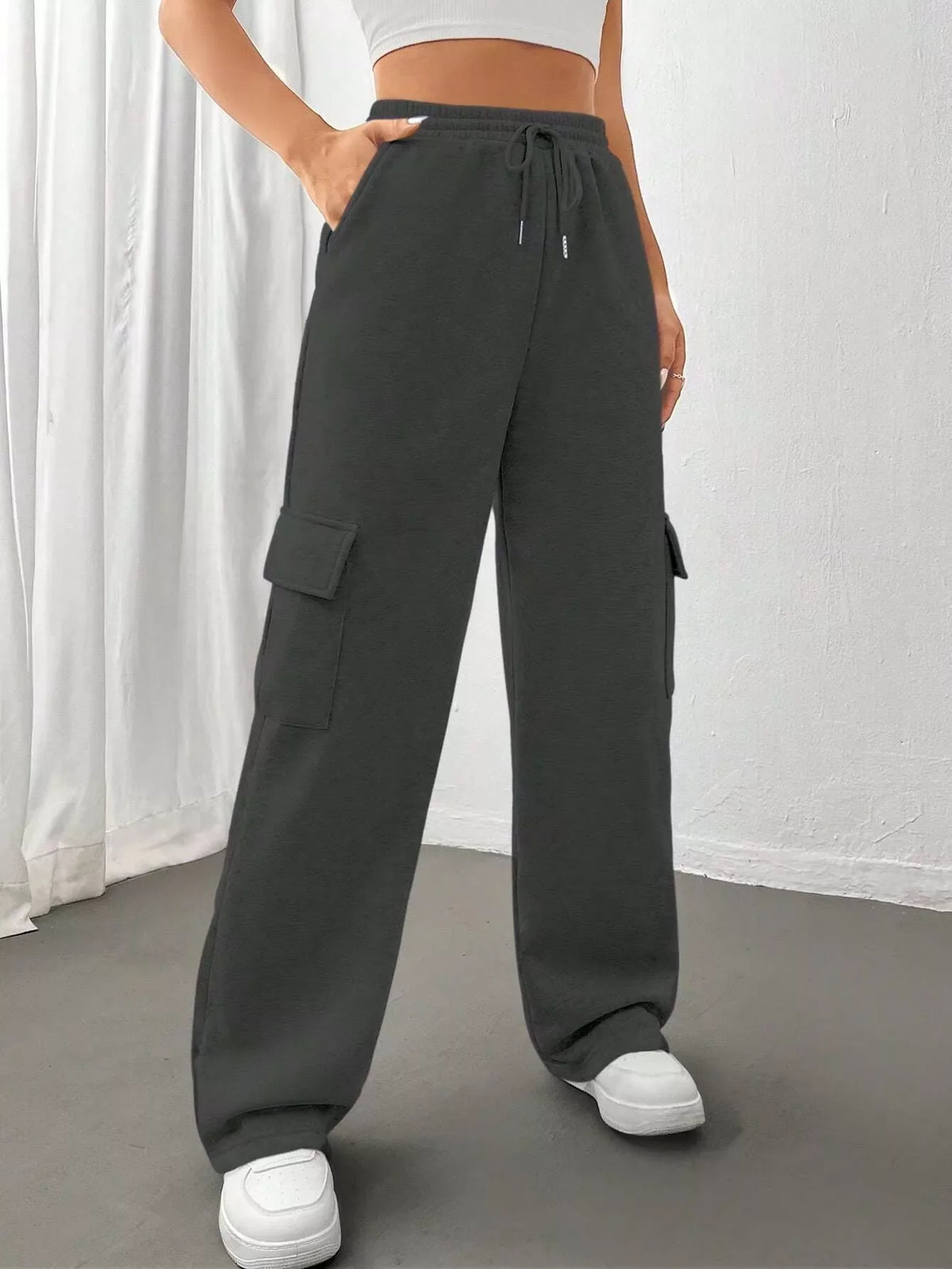 Pantalones de corte holgado con cintura con cordón