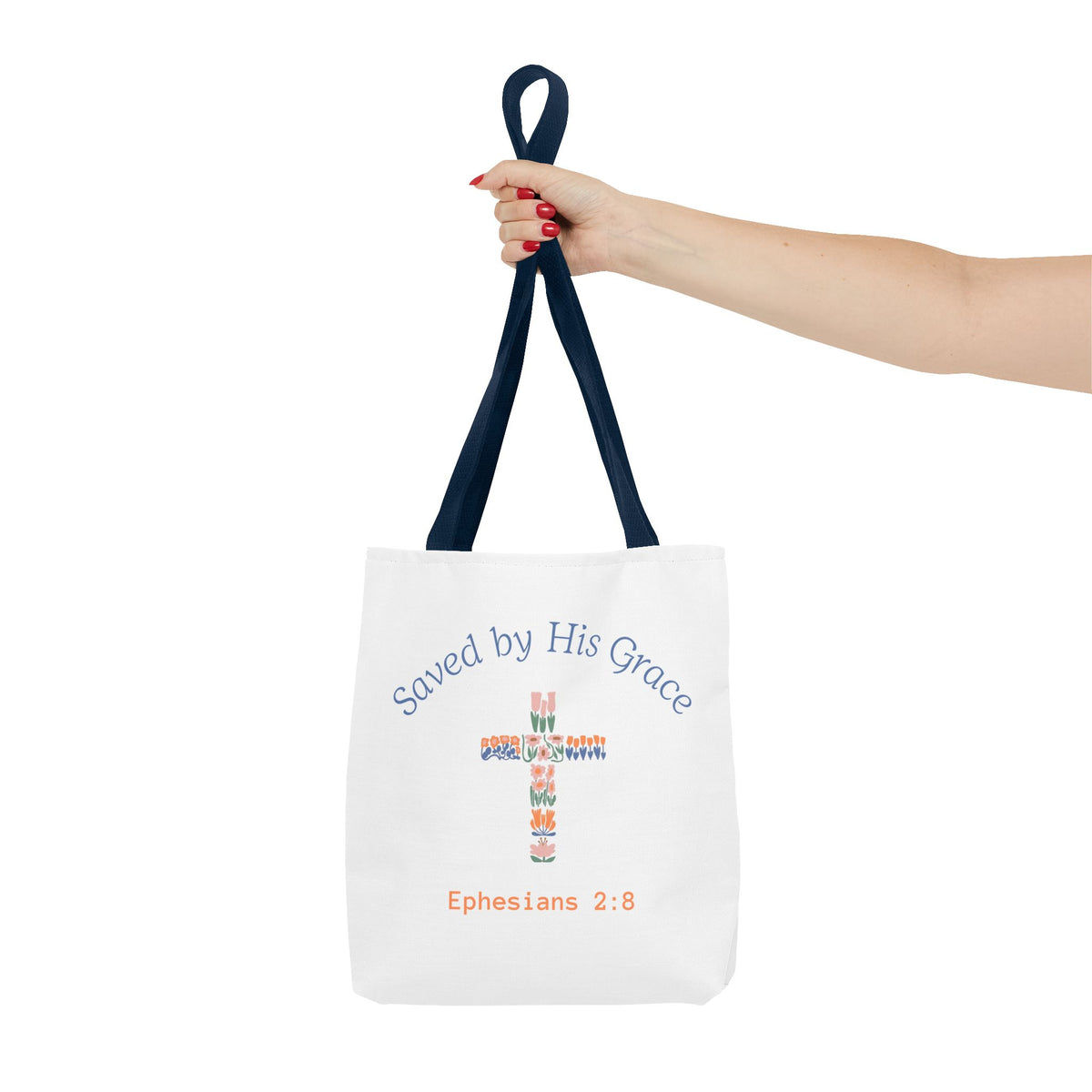 Bolsa tote cristiana — "Salva por Su gracia"