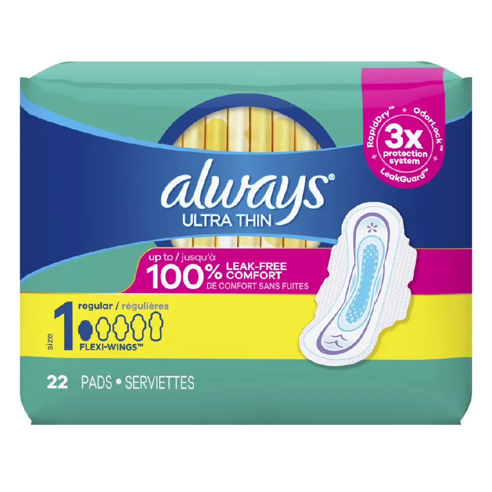 Always Ultra Thin Regular W/Wings 22 ct box of 6 units