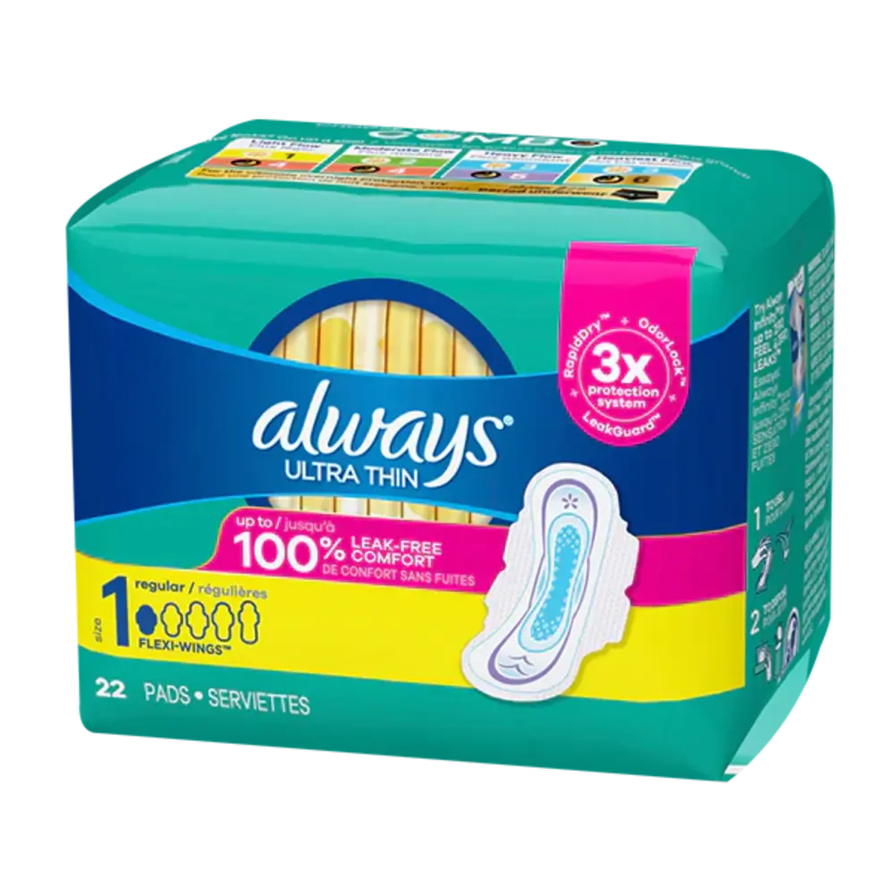 Always Ultra Thin Regular W/Wings 22 ct box of 6 units