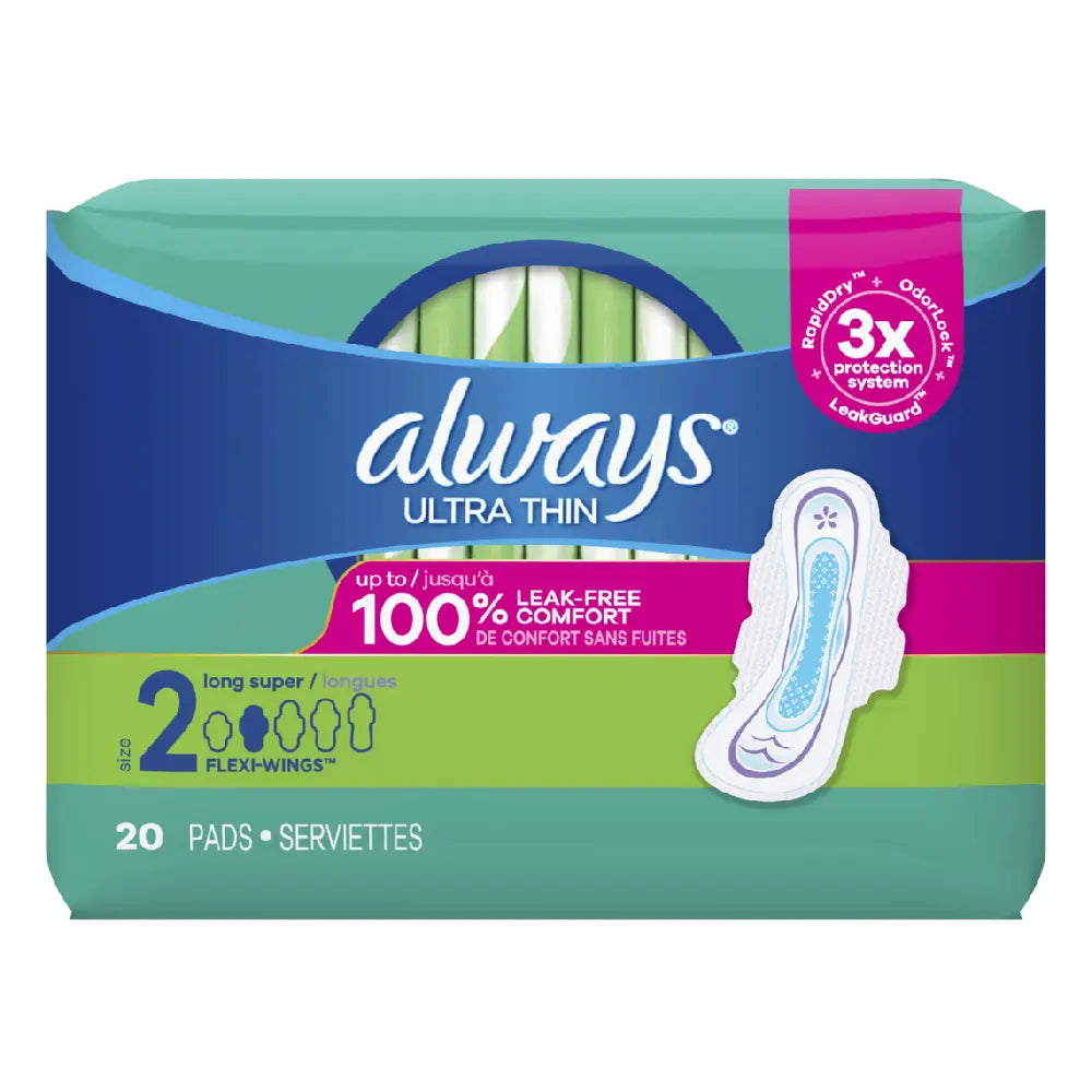 Always Ultra Thin Super Long W/Wing Caja de 20 ct con 6 unidades