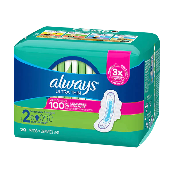 Always Ultra Thin Super Long W/Wing Caja de 20 ct con 6 unidades