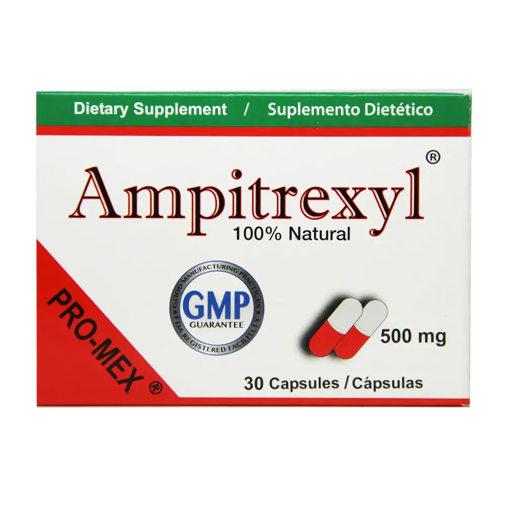 Suplemento de Ampitrexyl 30 Cápsulas 500 mg caja de 6 unidades