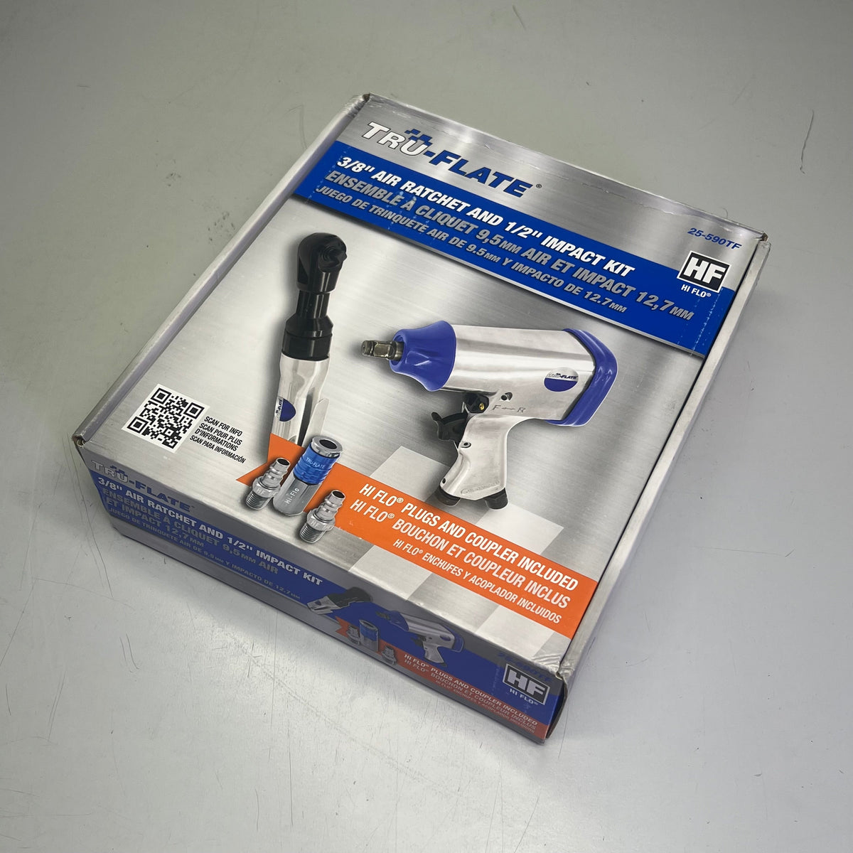 TRU-FLATE Air Ratchet & 1/2" Impact Wrench Kit 1/4" Air Inlet 6,500 RPM 25-590TF
