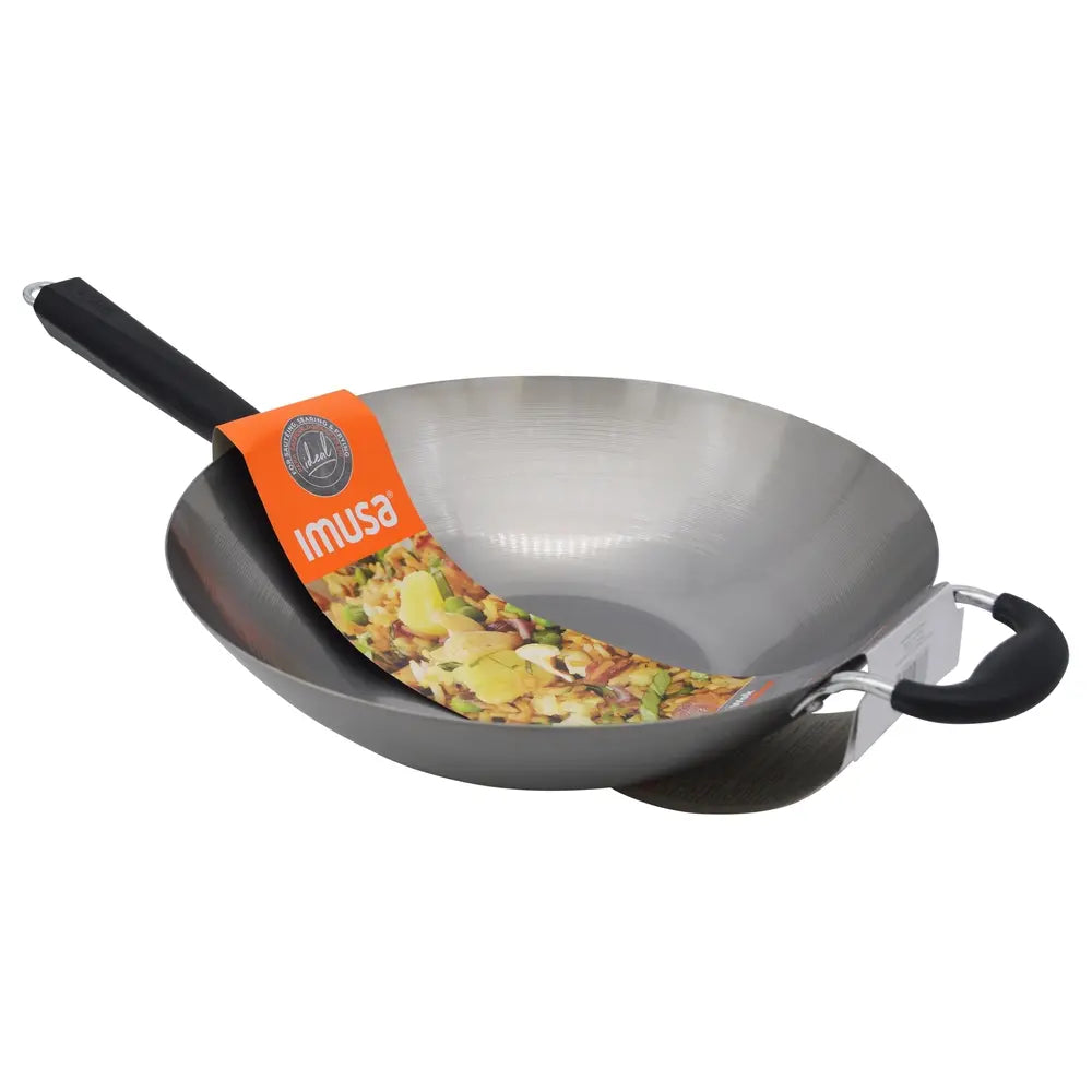 Wok Imusa Acero al Carbono Sin Recubrimiento 14" caja de 4 unidades