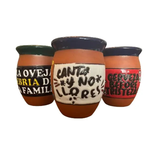 Cantarito Decorativo Asst. w/ Phrases Engobe 20 oz box of 12 units