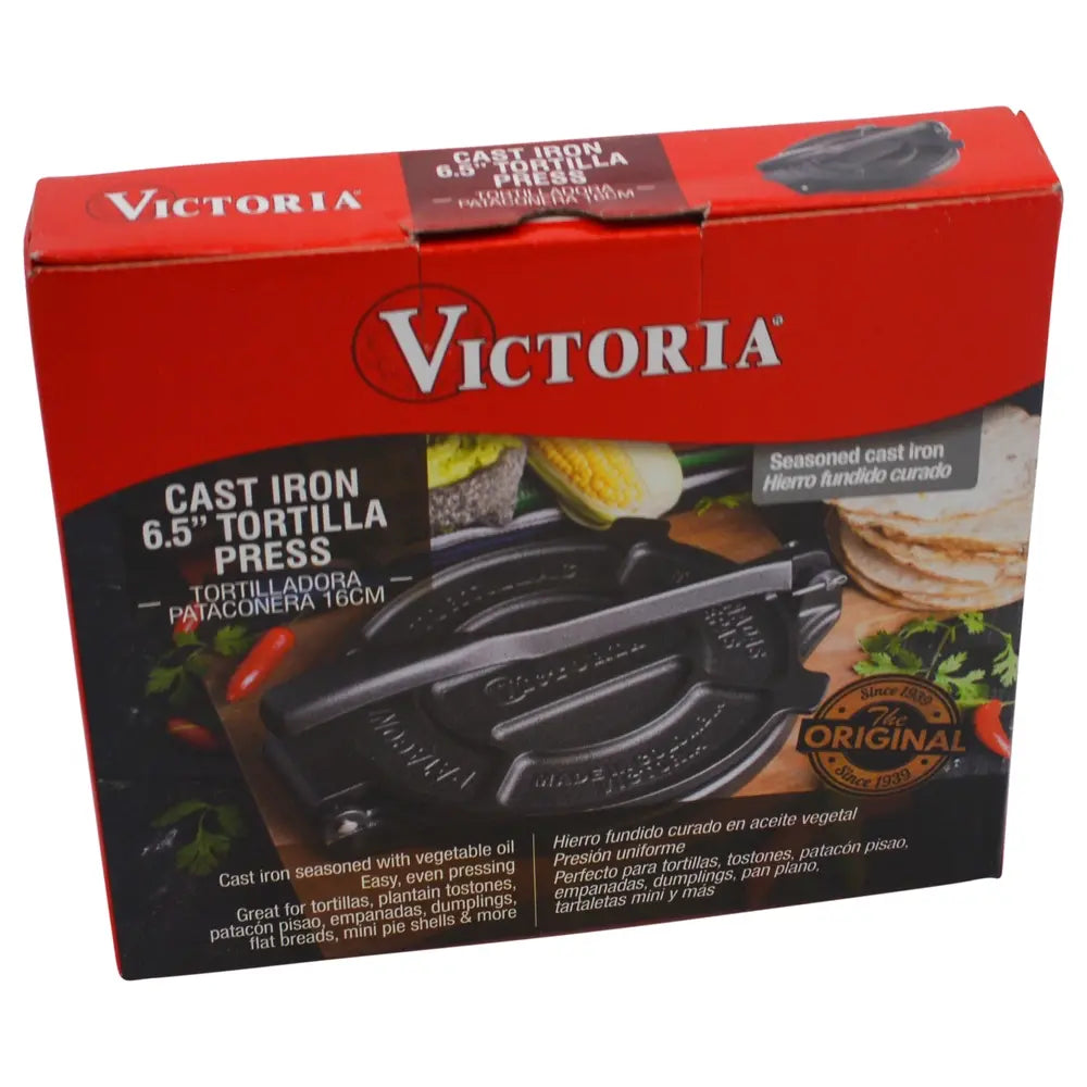 Victoria Cast Iron Tortilla Press (6.5", 6-Unit Box)