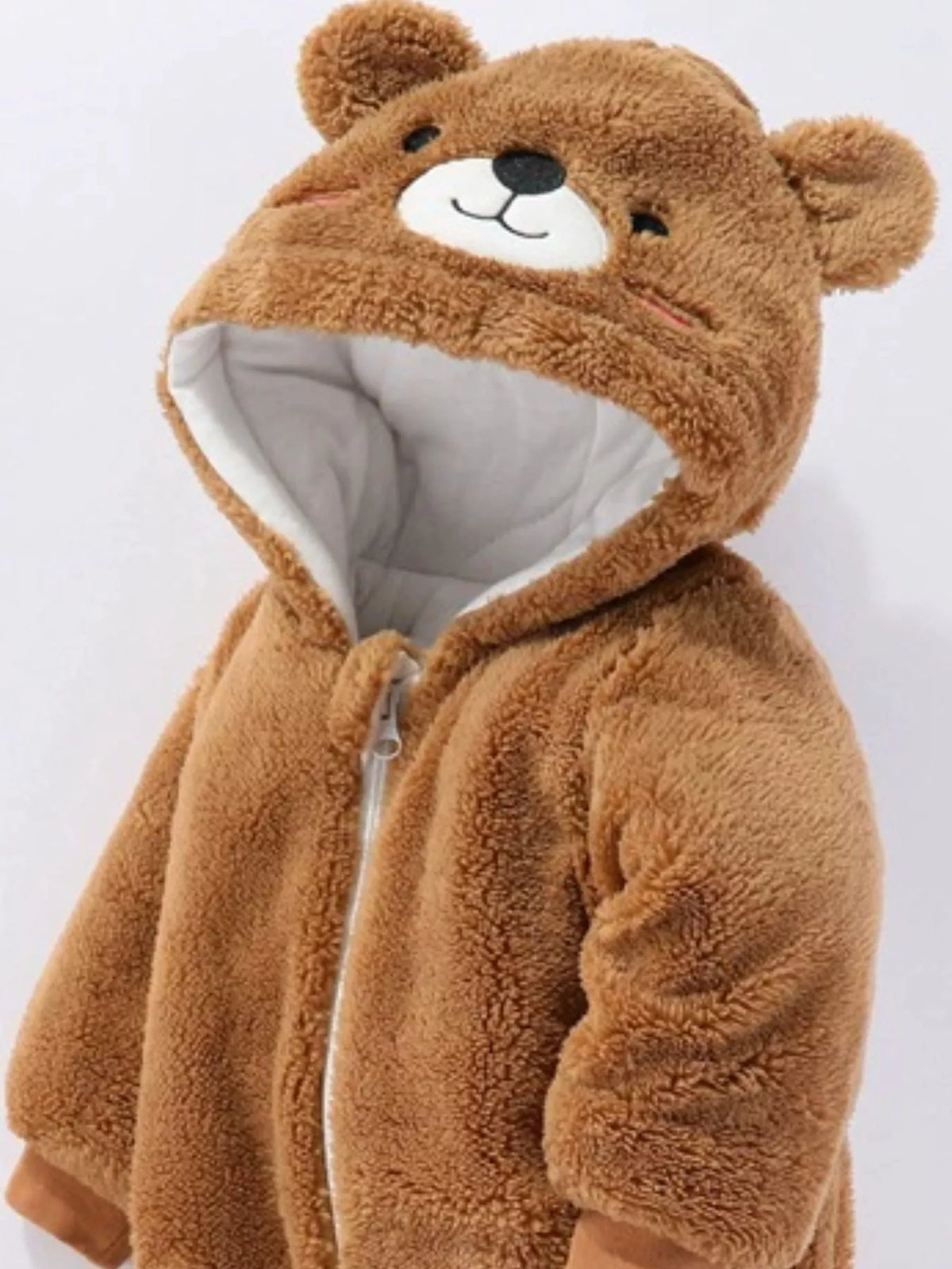 Mono de forro polar con capucha y orejas de oso para niños
