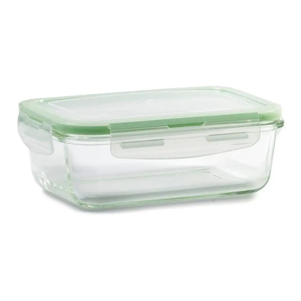 Recipiente de Vidrio Rectangular Verde 4.4 tazas caja de 12 unidades
