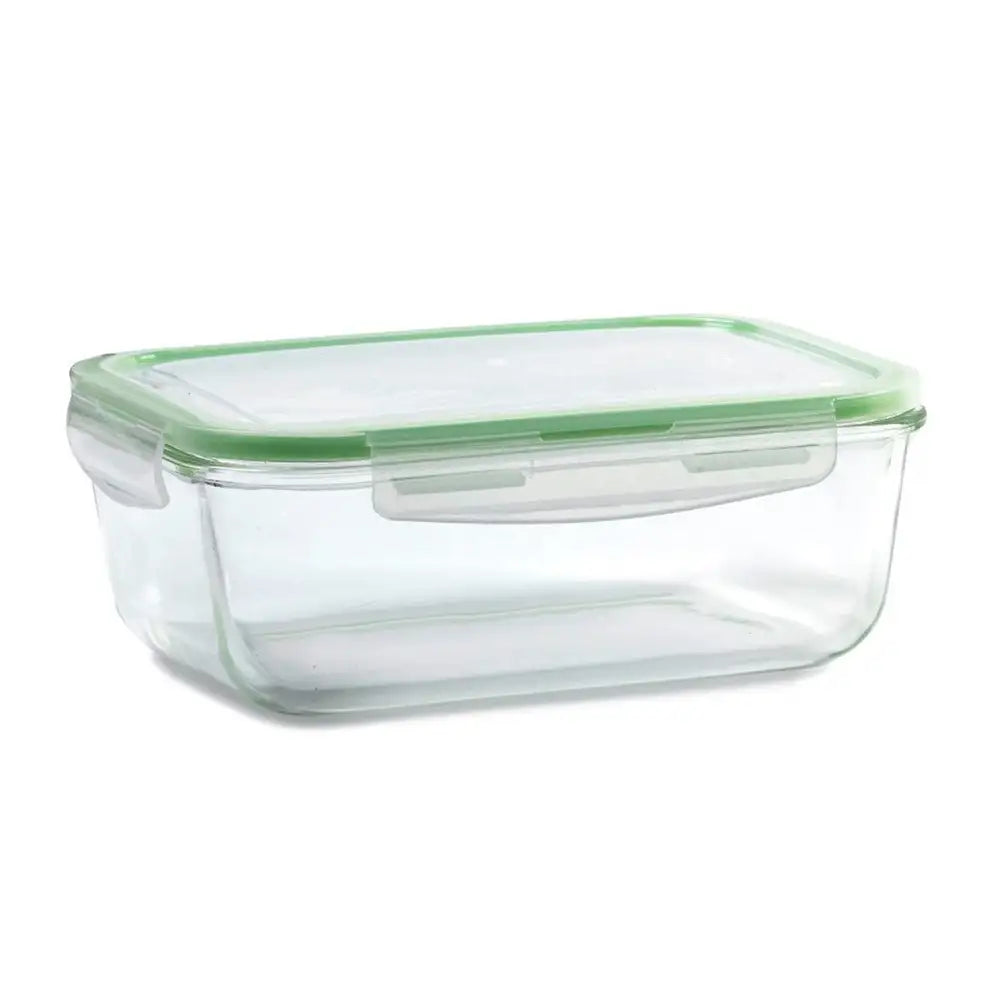 Recipiente de Vidrio Rectangular Verde 6.3 tazas caja de 12 unidades