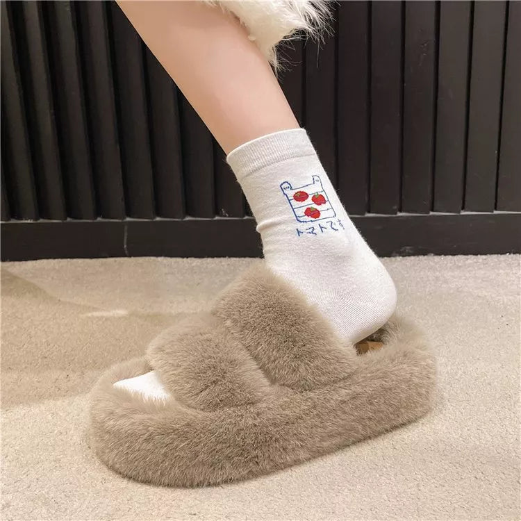 Pantuflas peludas de punta abierta