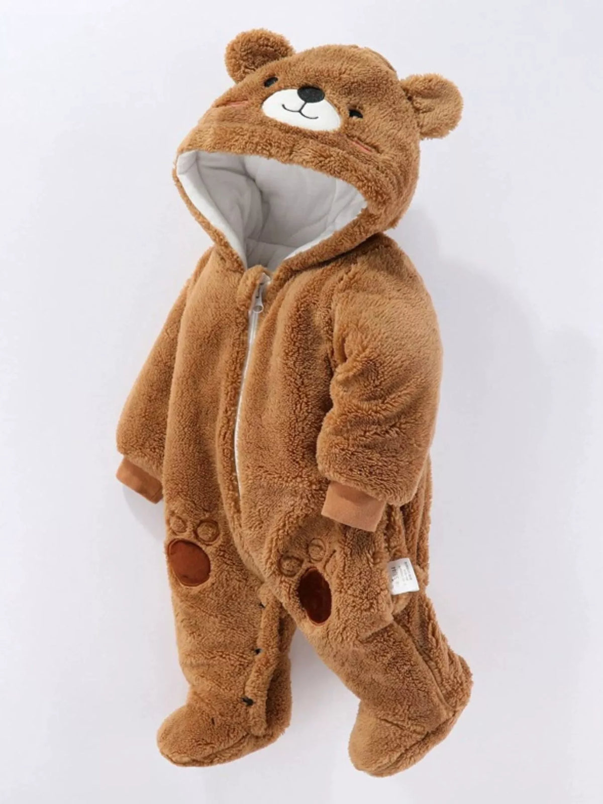 Mono de forro polar con capucha y orejas de oso para niños