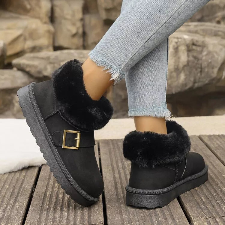 Botas de invierno con hebilla decorativa y ribete de pelo sintético
