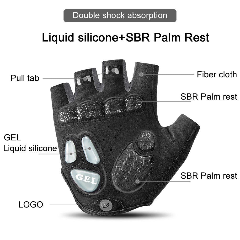 Guantes de medio dedo ROCKBROS con gel de silicona líquida y almohadilla de palma SBR 