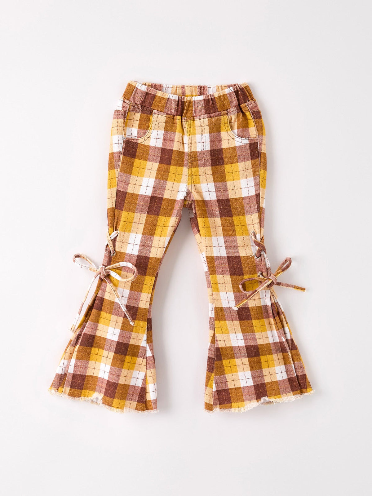 Pantalones con lazo a cuadros marrones para el Día de Acción de Gracias de otoño