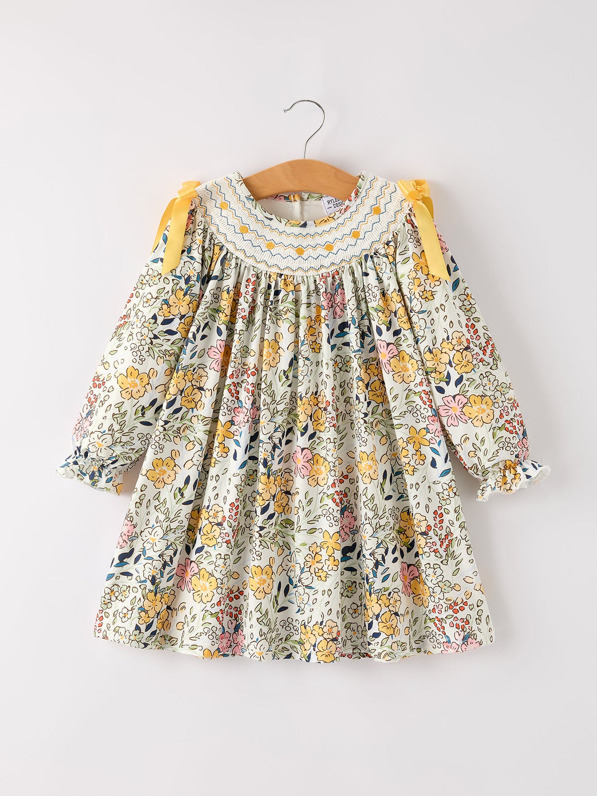Vestido para bebé niña con bordado de otoño, lazo fruncido, hojas florales