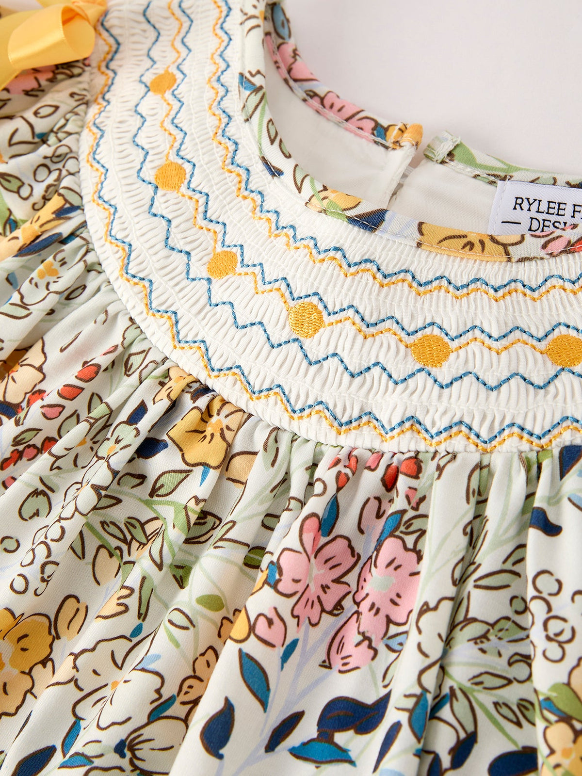 Vestido para bebé niña con bordado de otoño, lazo fruncido, hojas florales