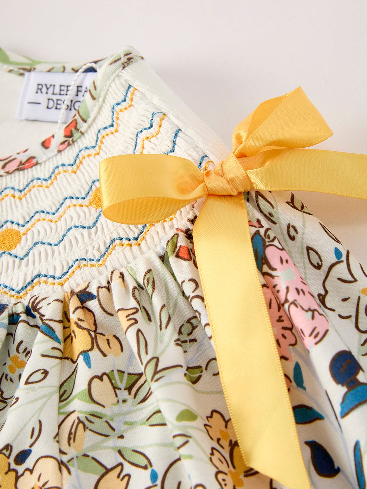 Vestido para bebé niña con bordado de otoño, lazo fruncido, hojas florales