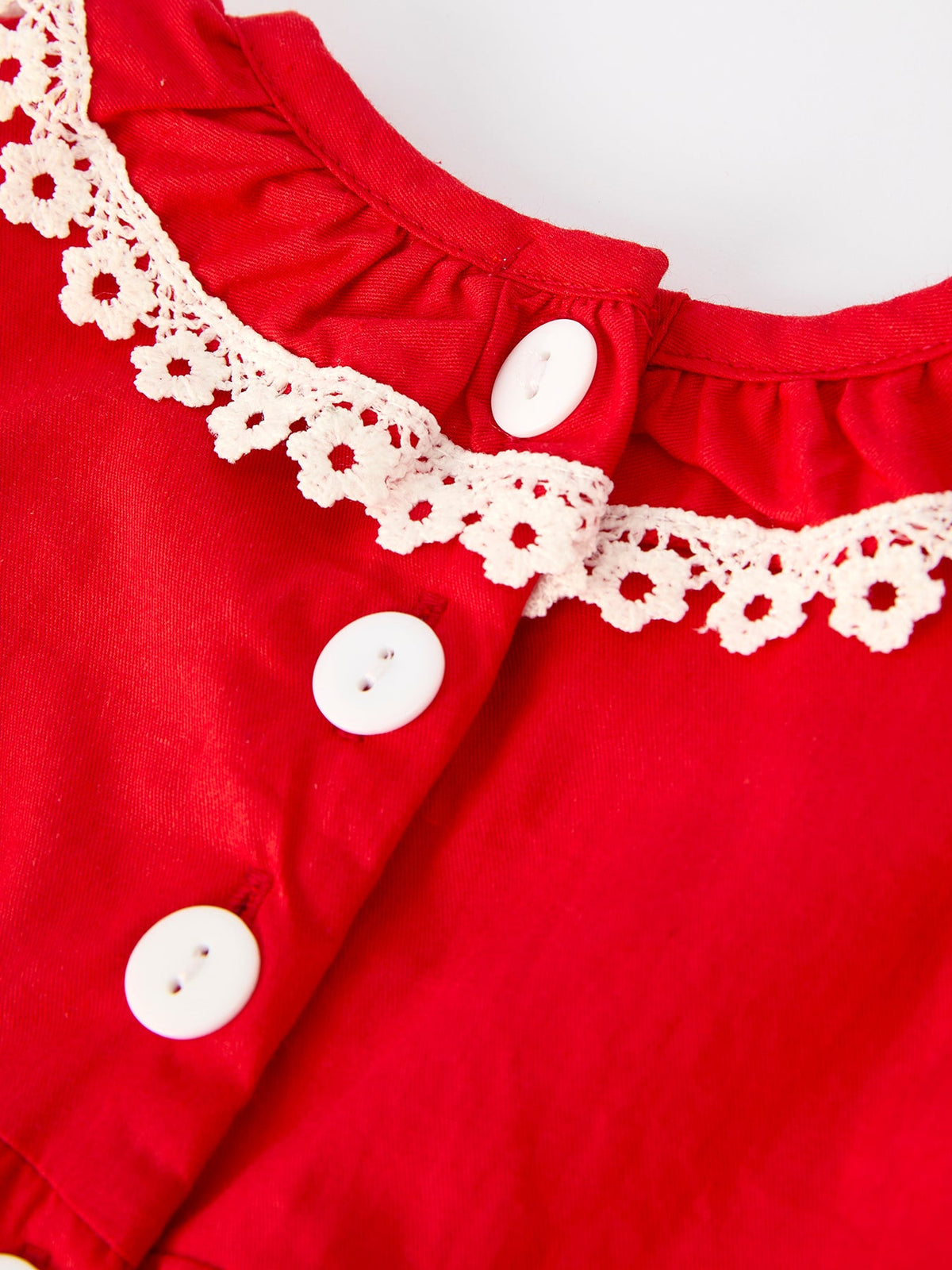 TEST VNS - Red Christmas Baby Girls Romper: Cross Embroidery with Lace Trim