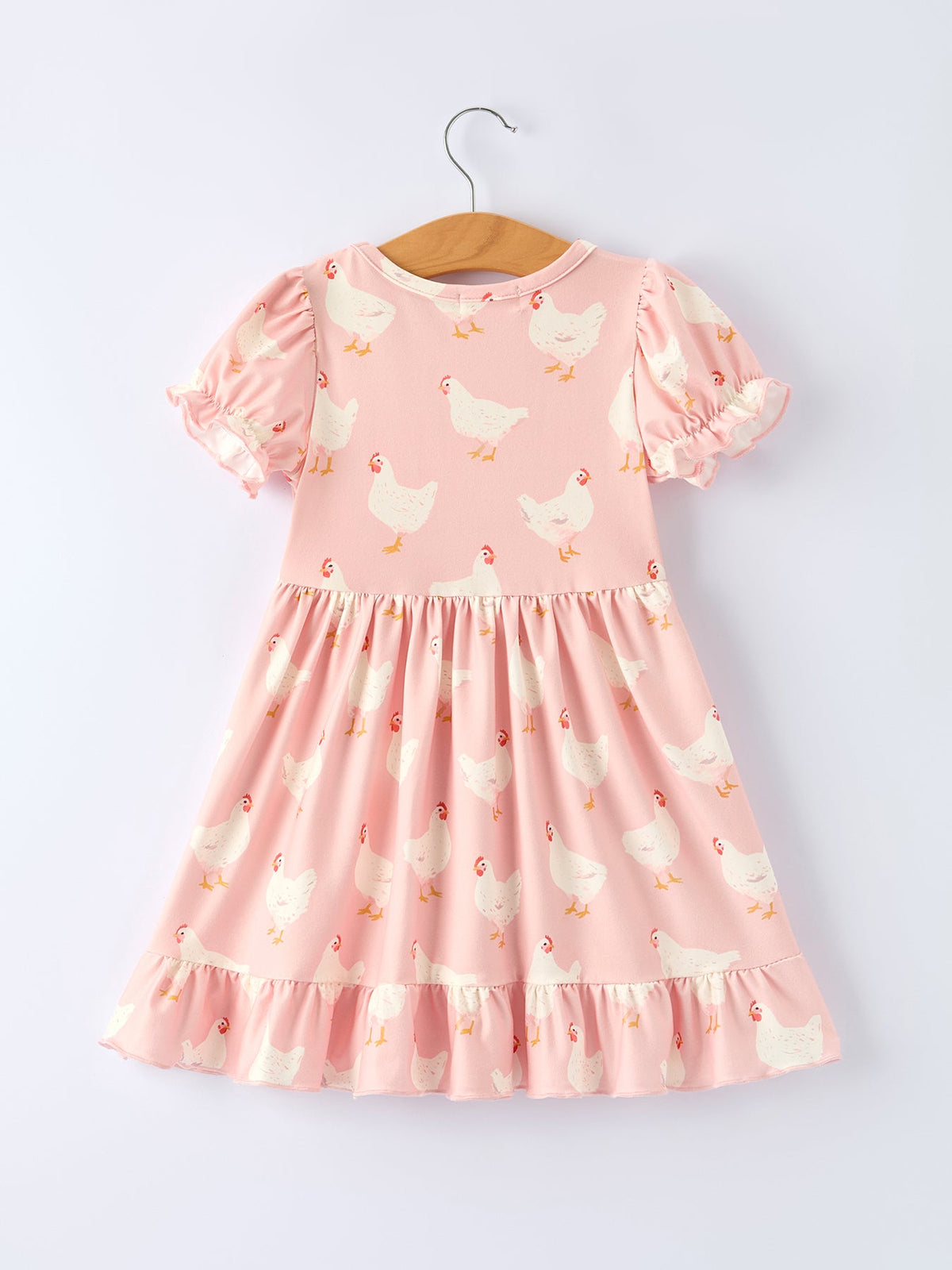 Vestido con volantes para niña con estampado de pollos de granja