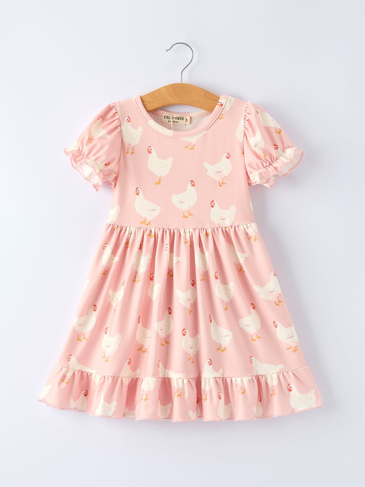Vestido con volantes para niña con estampado de pollos de granja