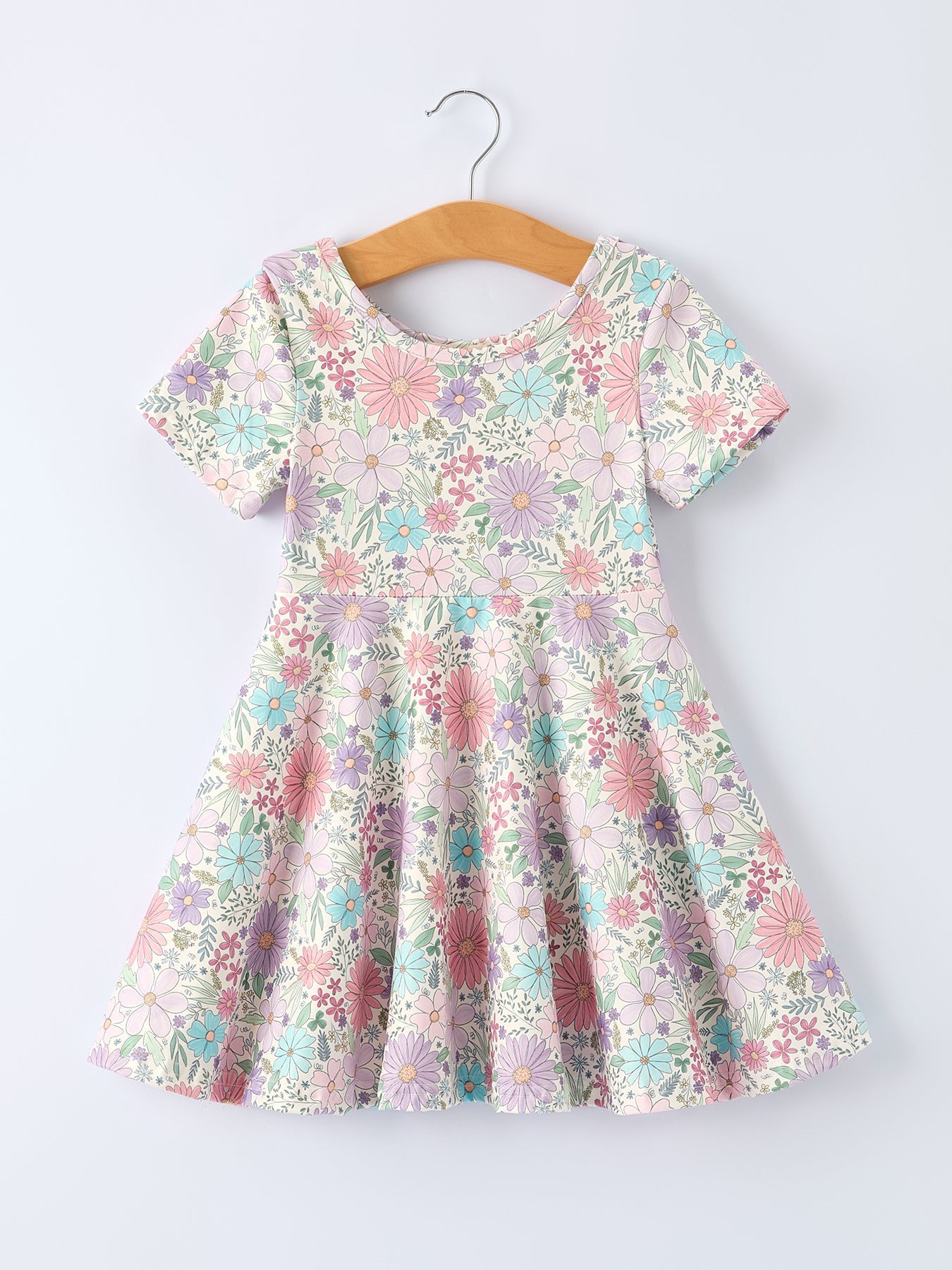 Vestido casual de primavera con estampado floral pastel para niñas