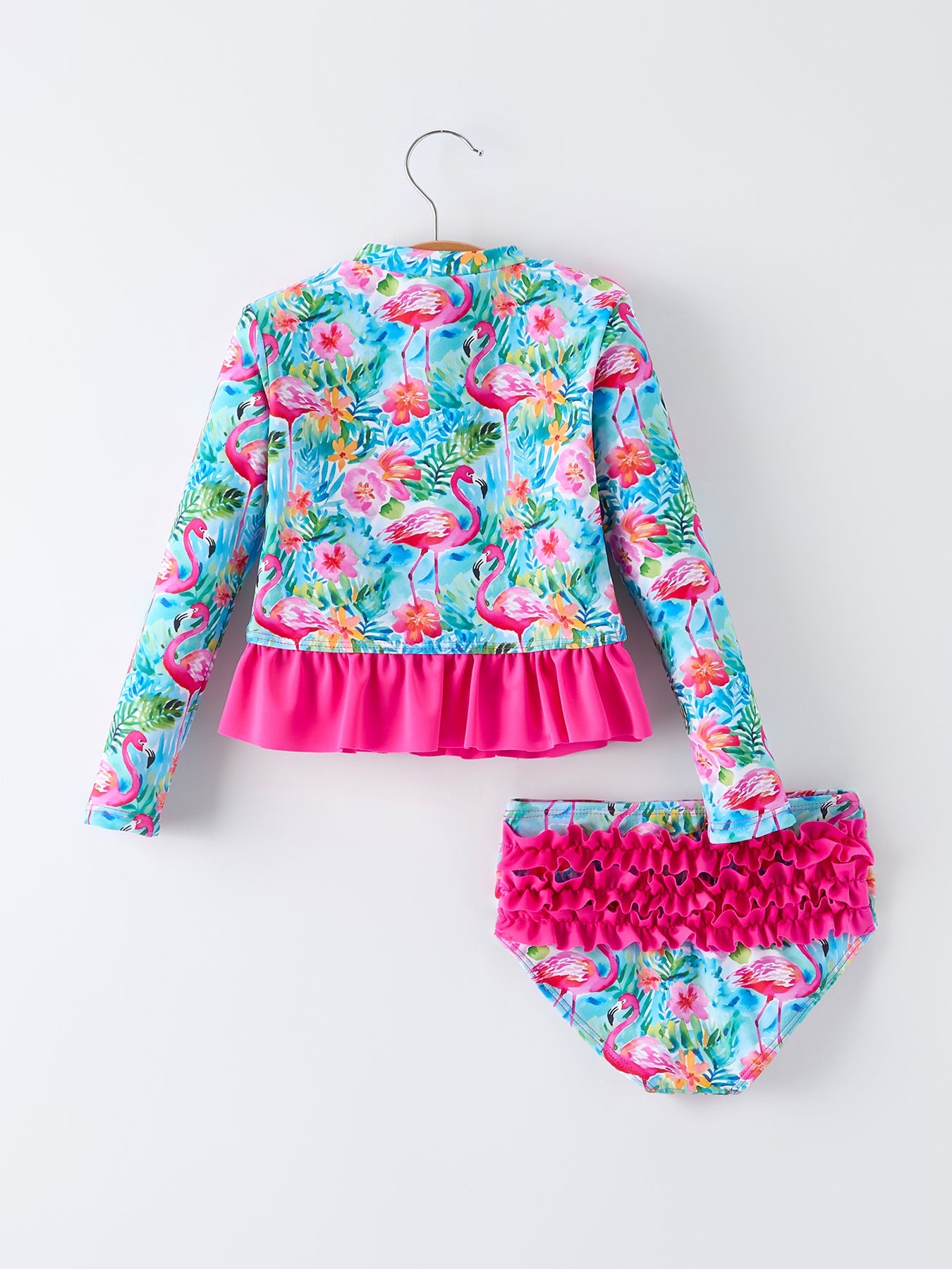Conjunto de traje de baño de manga larga para niña con flamencos de verano