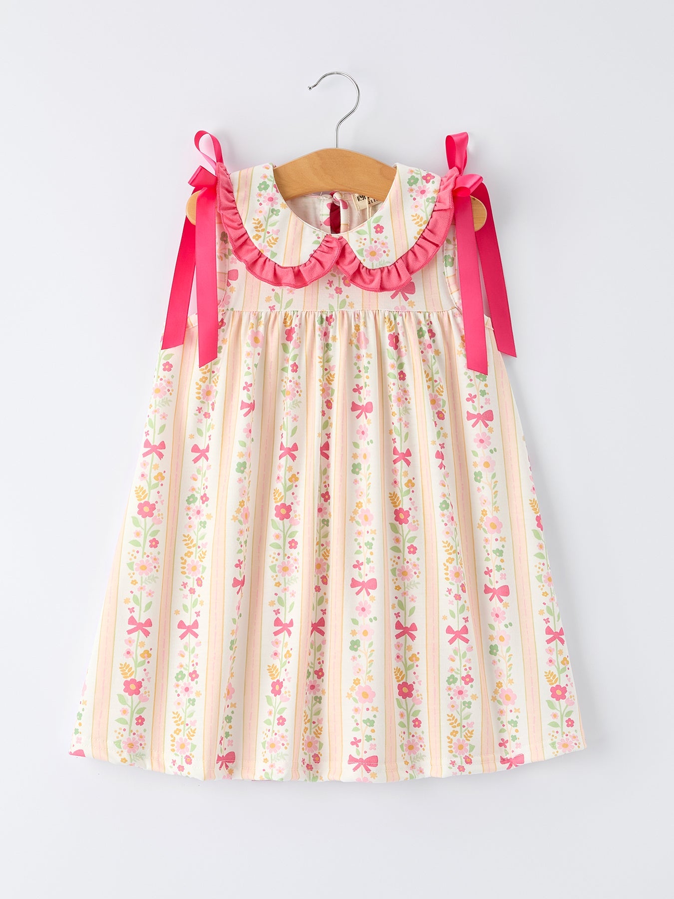 Vestido de verano con lazo floral y volantes para niñas