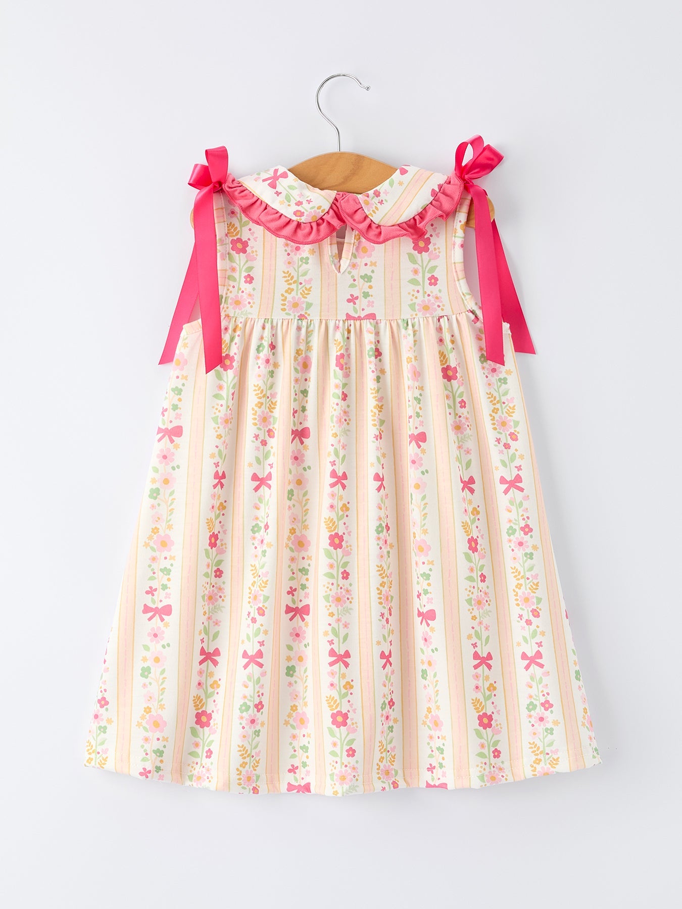 Vestido de verano con lazo floral y volantes para niñas