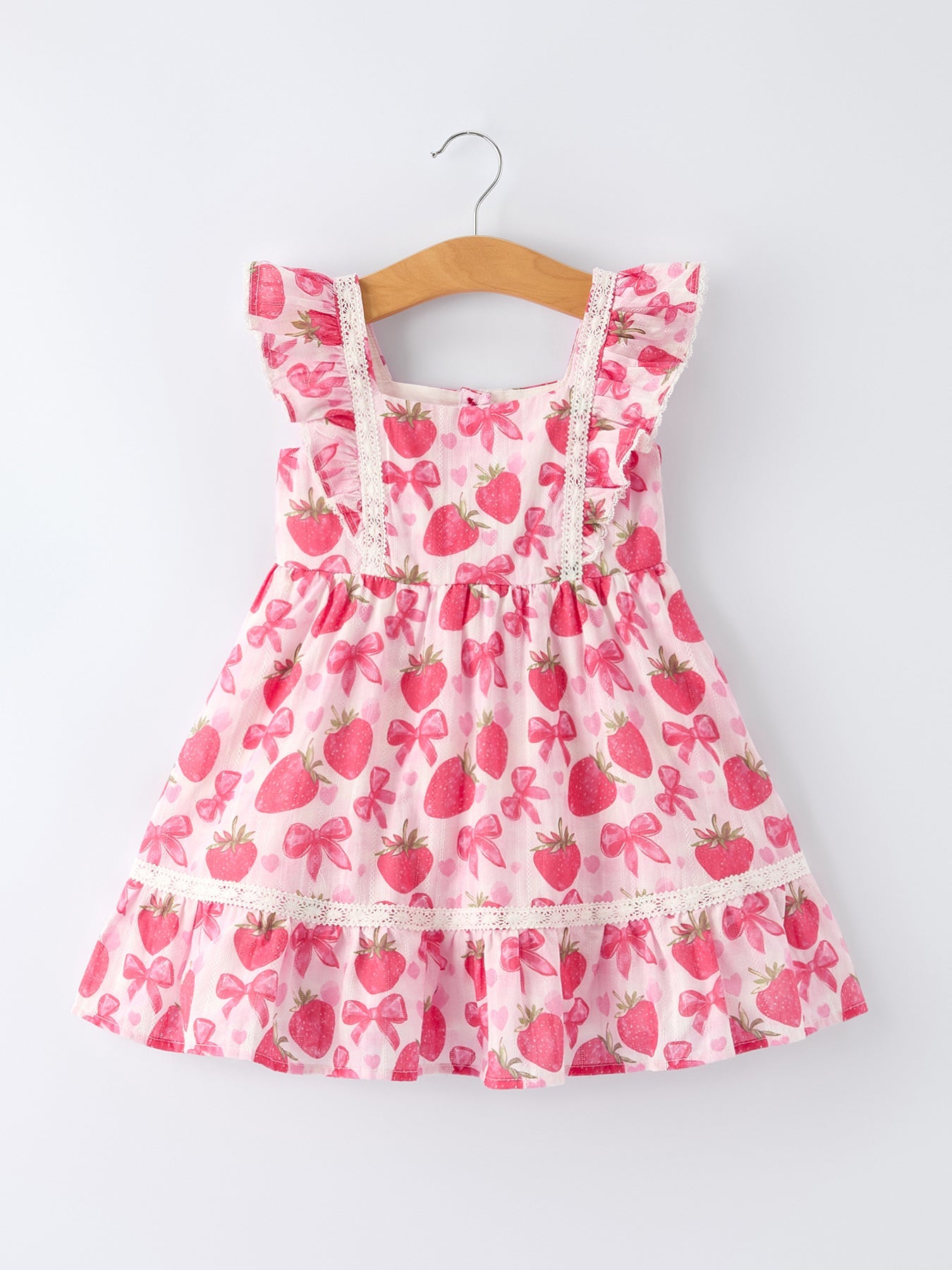 Vestido para niña con estampado de lazo de fresa de primavera