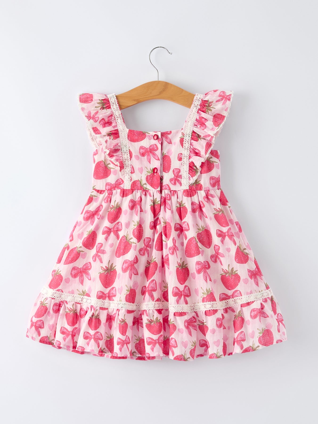 Vestido para niña con estampado de lazo de fresa de primavera