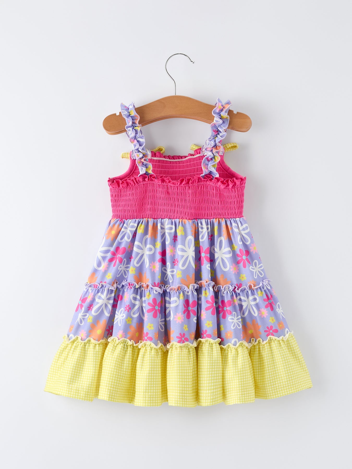 Vestido de verano con volantes y lazo para niña con estampado floral