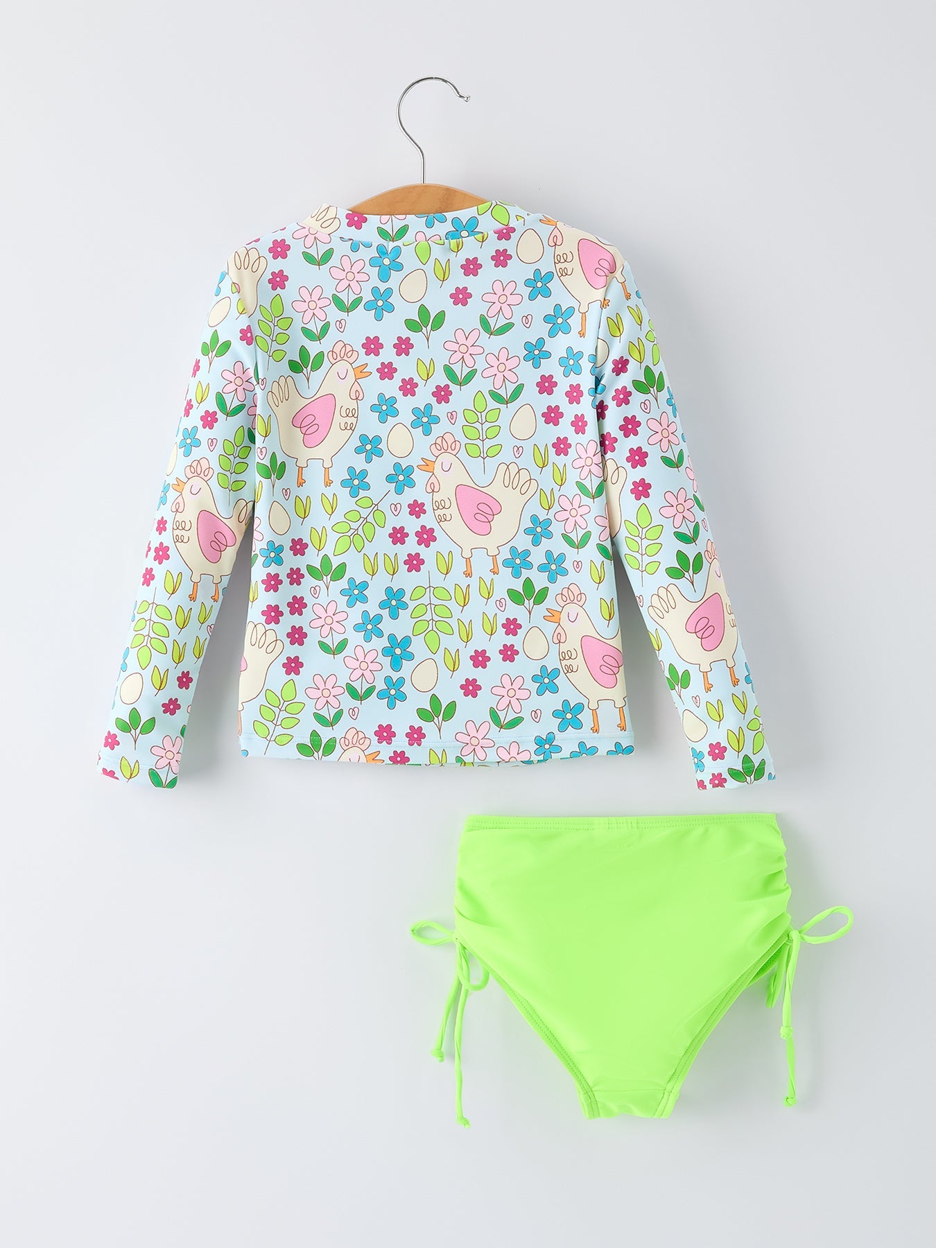 Conjunto de baño de manga larga para niñas con estampado de pollo de verano