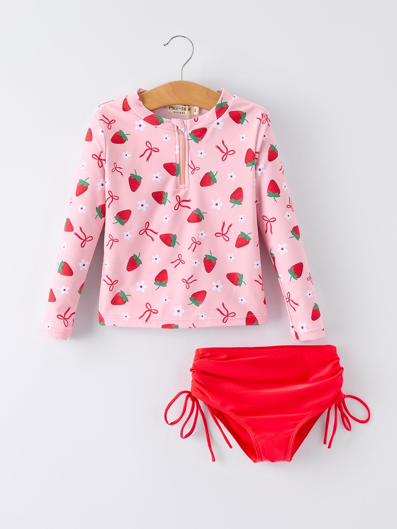 Conjunto de baño de manga larga para niñas con estampado de fresas de verano