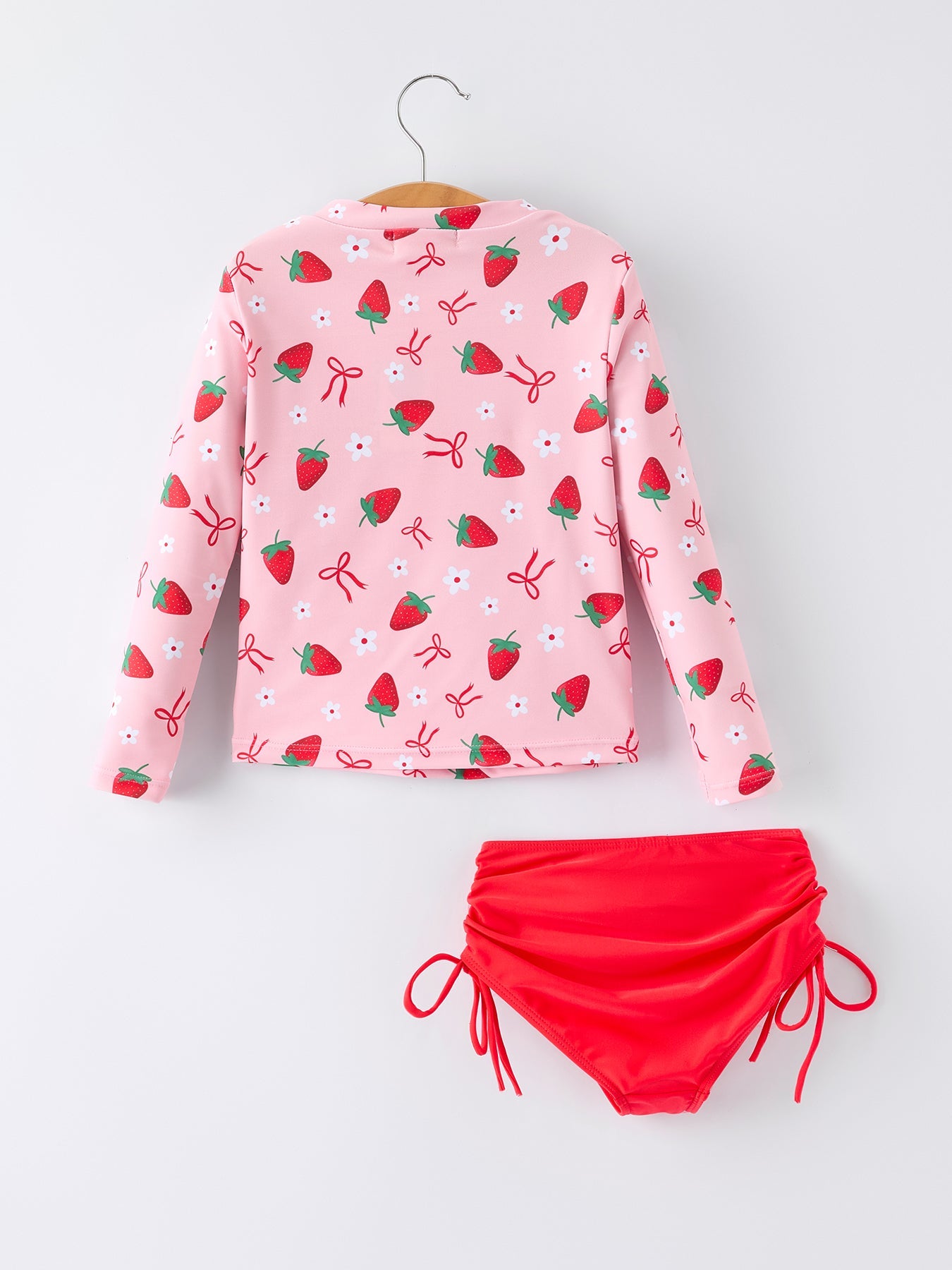 Conjunto de baño de manga larga para niñas con estampado de fresas de verano