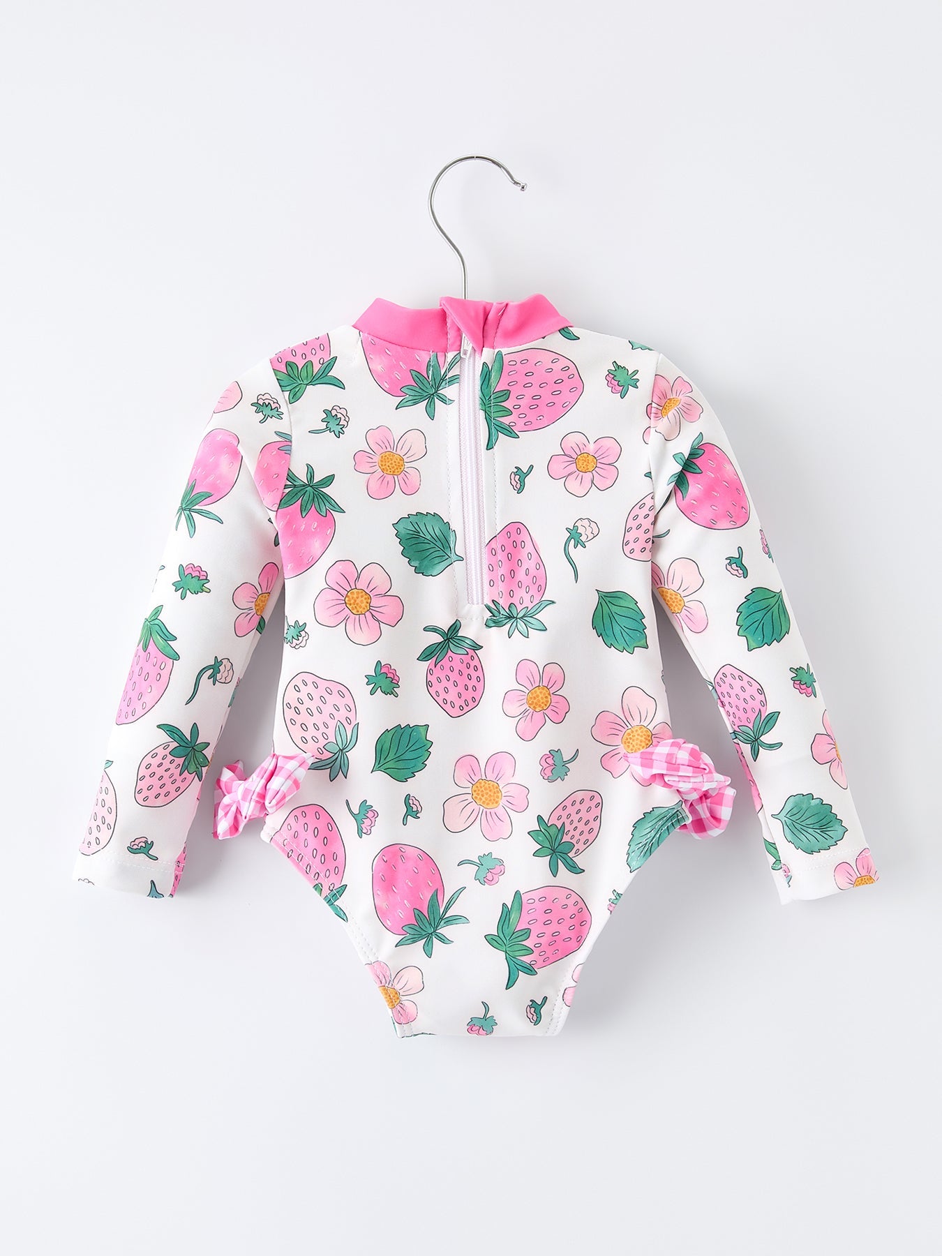 Traje de baño de una pieza de manga larga con estampado floral de fresas para niñas
