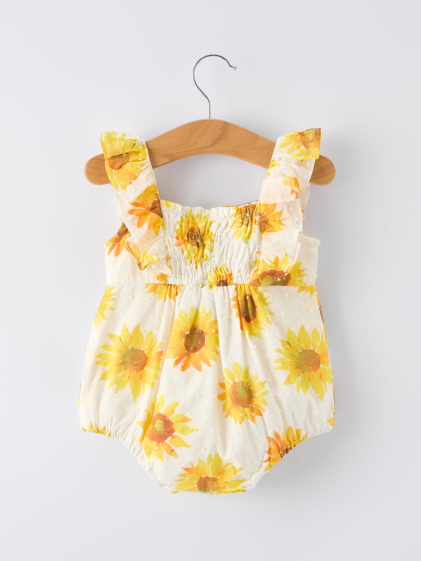 Mono con volantes fruncidos y estampado de girasoles para niñas