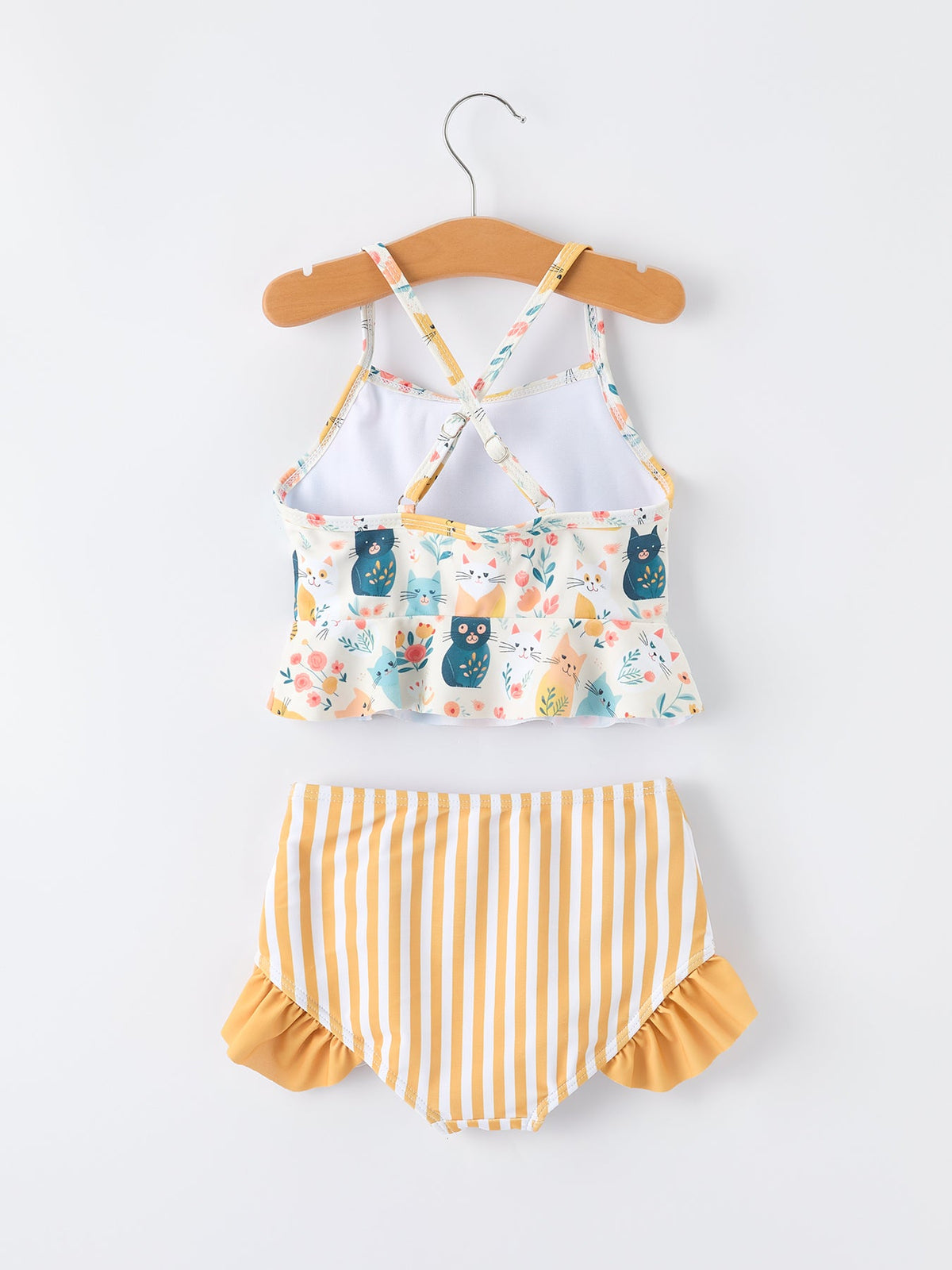 Summer Cat Print Girls Two Piece Swimsuit