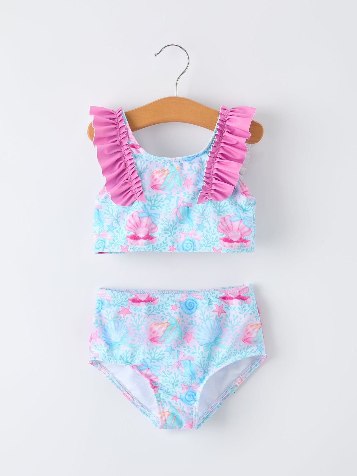 Traje de baño de dos piezas para niñas con estampado oceánico veraniego