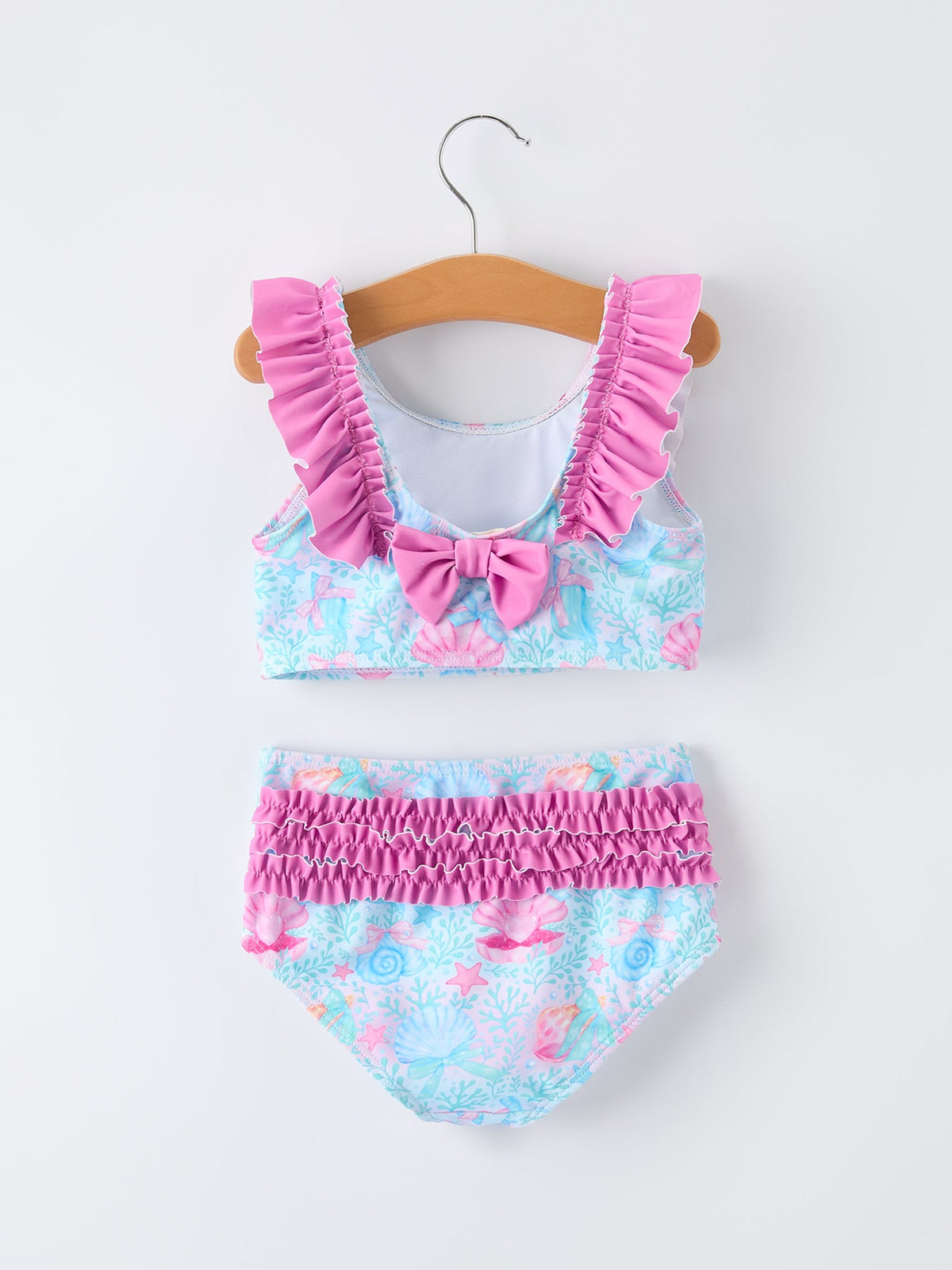 Traje de baño de dos piezas para niñas con estampado oceánico veraniego