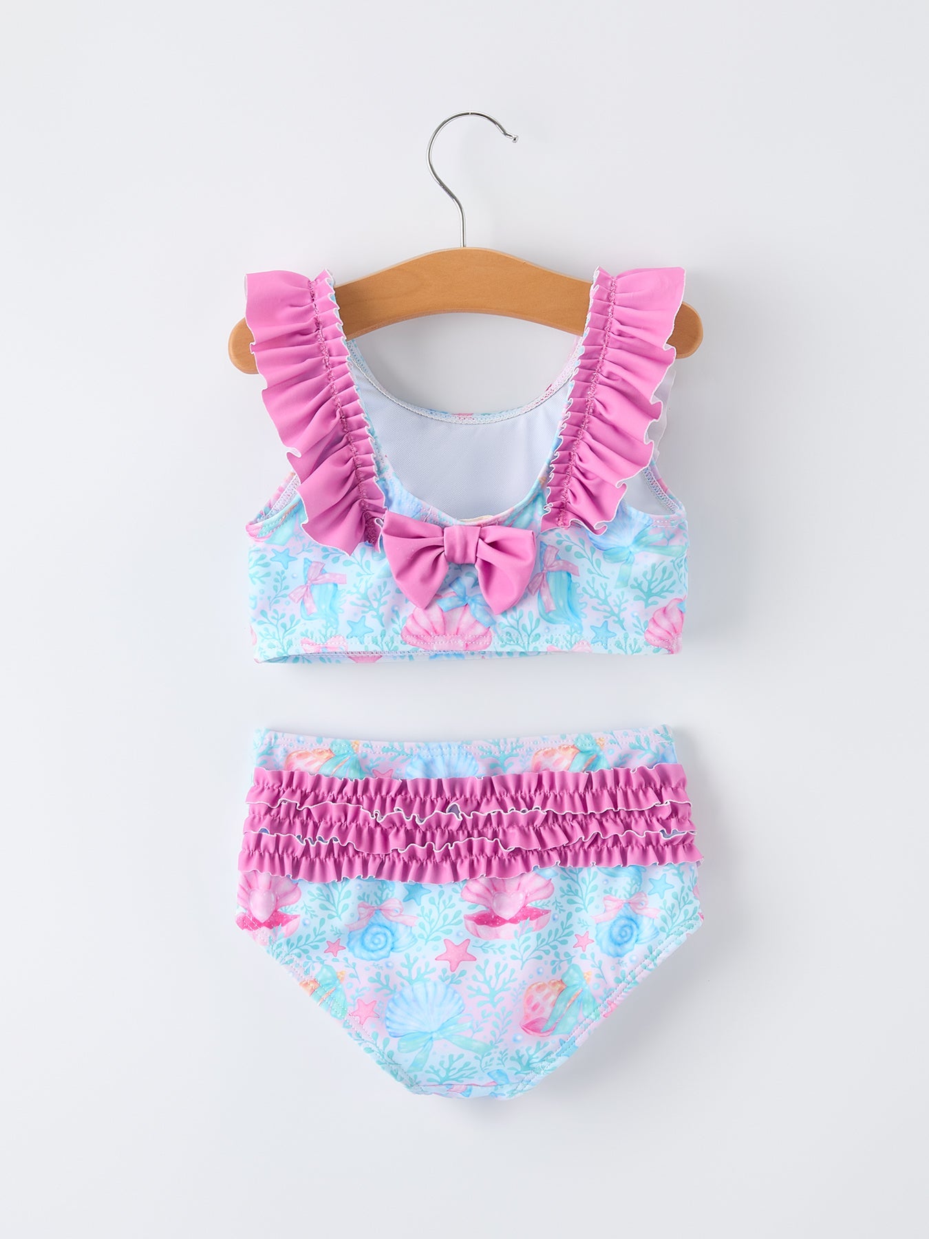 Traje de baño de dos piezas para niñas con estampado oceánico veraniego