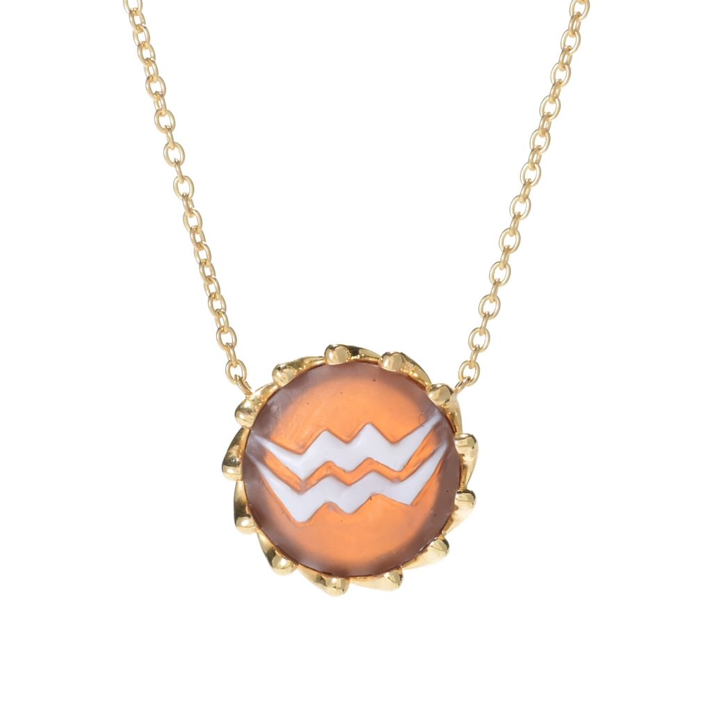 Cameo Italiano 18K Gold Plated Choice of Zodiac 15mm Shell Cameo Necklace