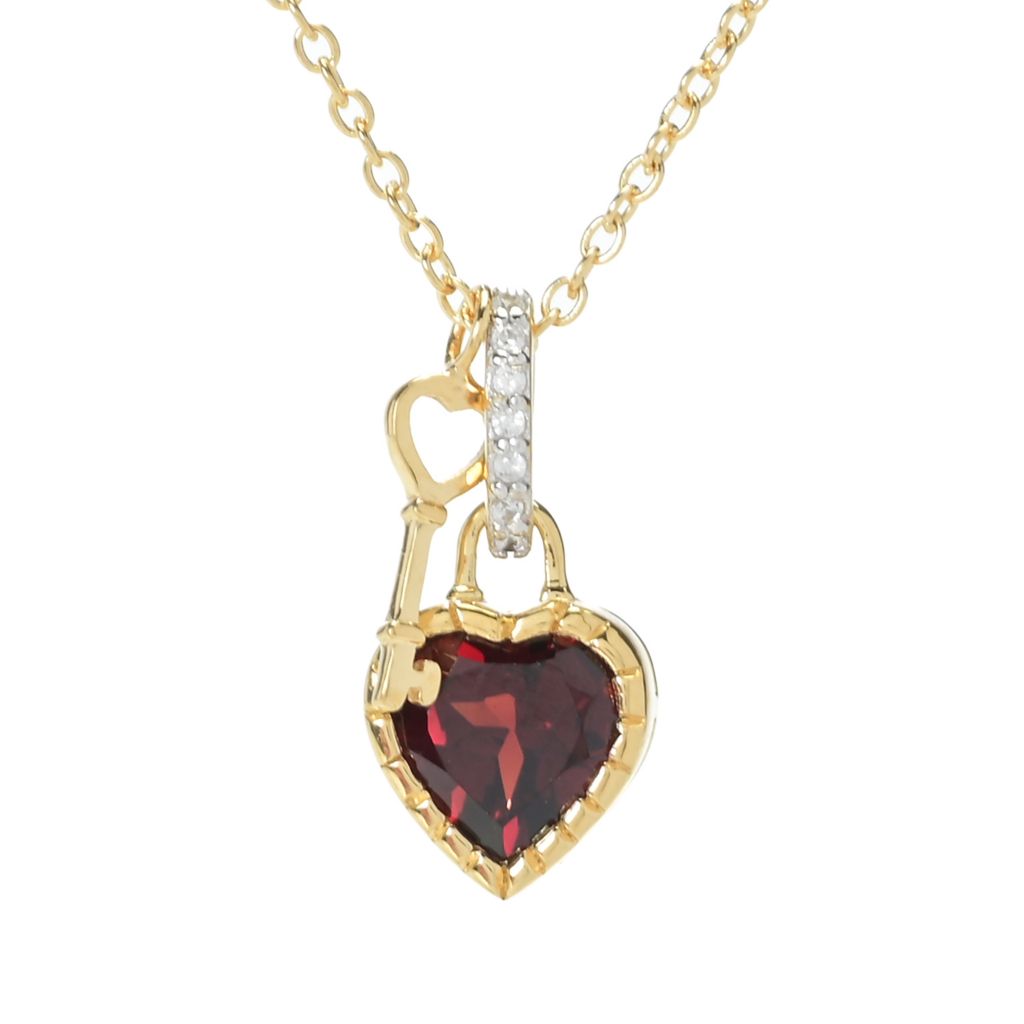 Gem Treasures Choice of Gem & Zircon Padlock & Key Pendant w/ Chain