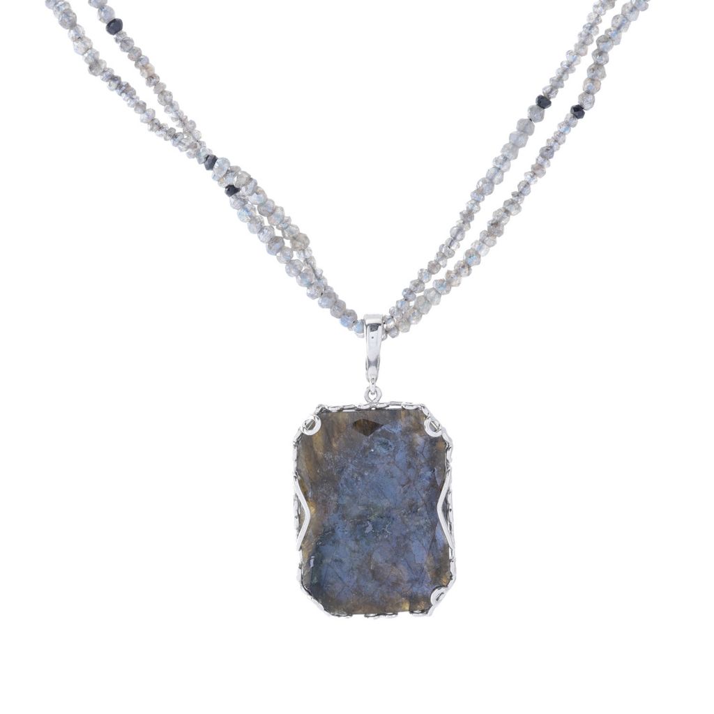 Far East Jewelry 36x26mm Reversible Labradorite Pendant Double Strand Necklace