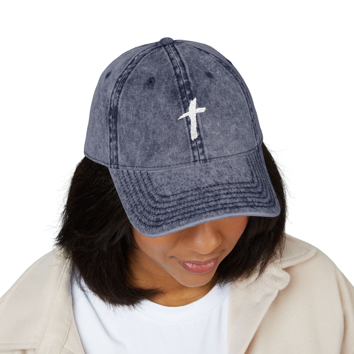 Embroidered Cross Vintage Cap