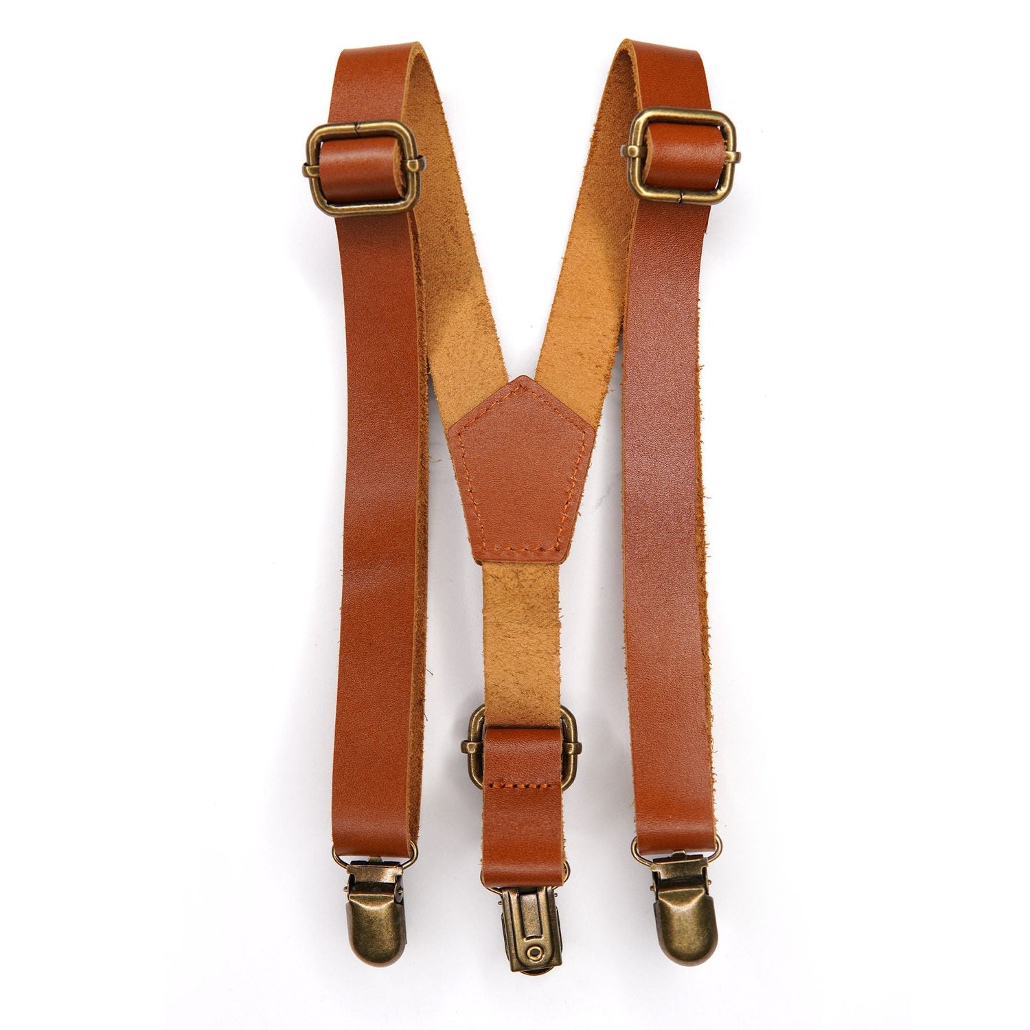 Upgrade Your Ensemble with Premium Tan Leather Suspenders – Custom-Fit Style