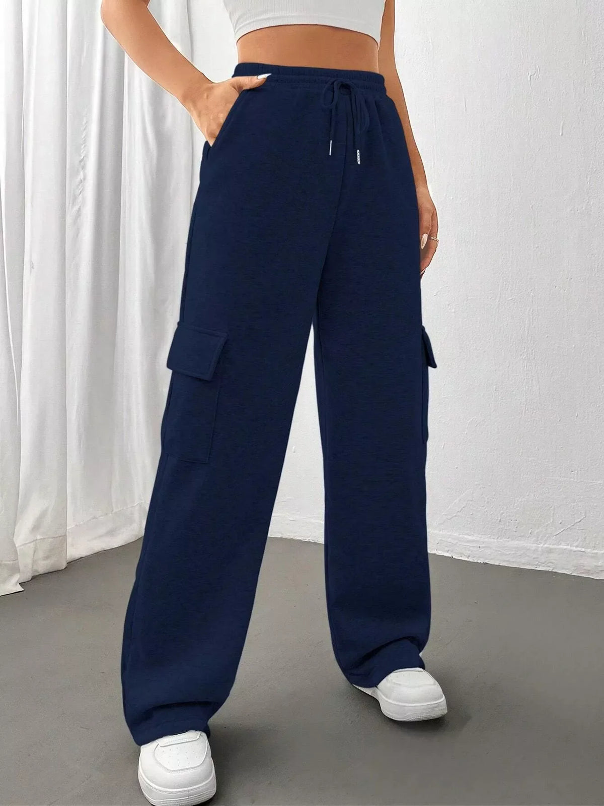 Pantalones de corte holgado con cintura con cordón