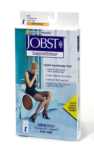 Medias de compresión Jobst Ultrasheer de 8-15 mmHg hasta la rodilla - Bronce solar, talla 4.5-6.5